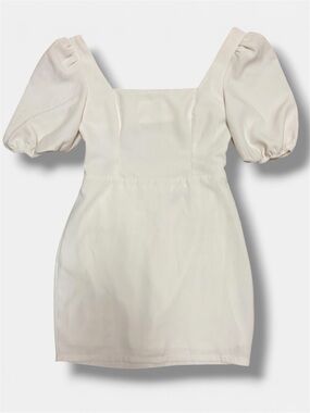 White Mini Dress Puff Sleeve Square Bodycon Neck Bridal Shower Graduation Size S